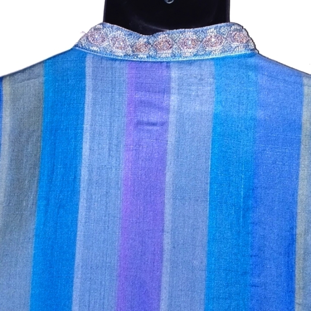 REGAL Blue, Purple and Gold Striped Kurta, 44 - Picture 7 of 8
